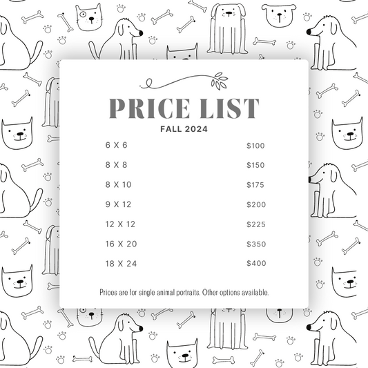 Pet Portrait Price List